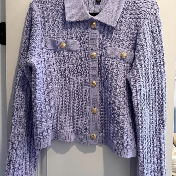 Ann Taylor Lavender Knit Cardigan with Gold-Tone Buttons - Picture 2 of 4